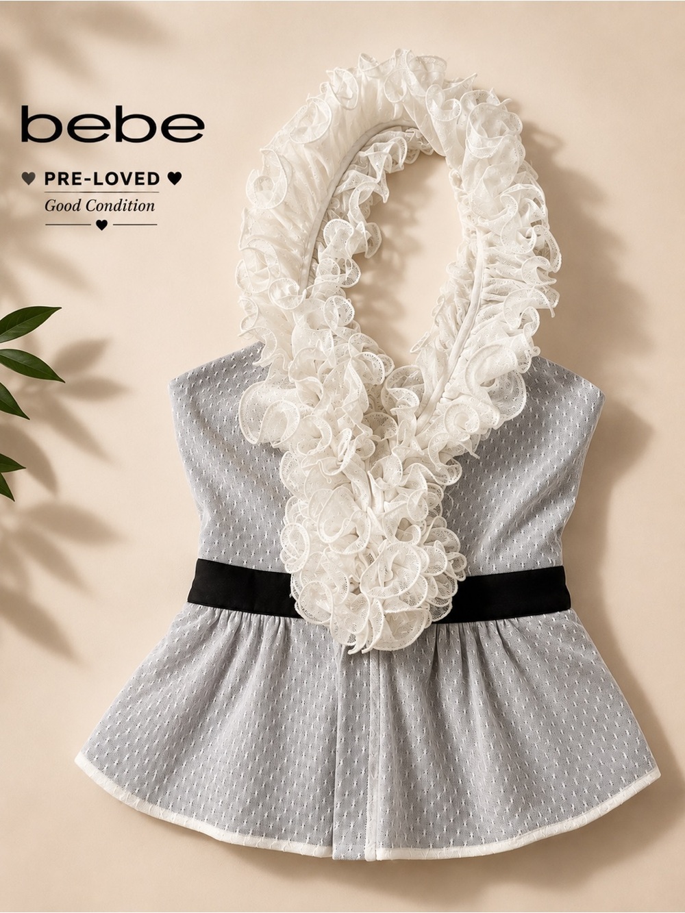 🤍 Bebe Ruffle Sleeveless Peplum Blouse – Pre-Loved